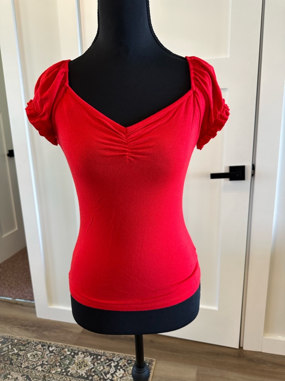 Ambiance Red Puff Sleeve V-Neck Top